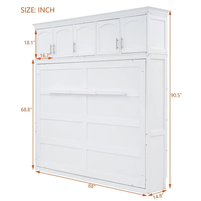 Nestfair Queen Size Murphy Bed Wall Bed with Top Cabinets