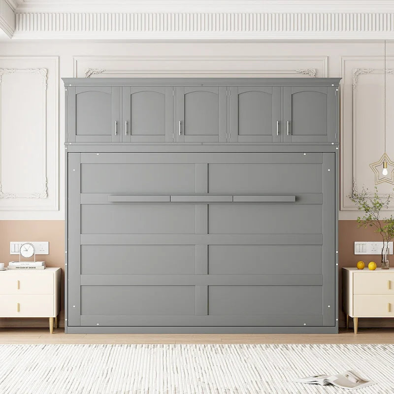 Nestfair Queen Size Murphy Bed Wall Bed with Top Cabinets