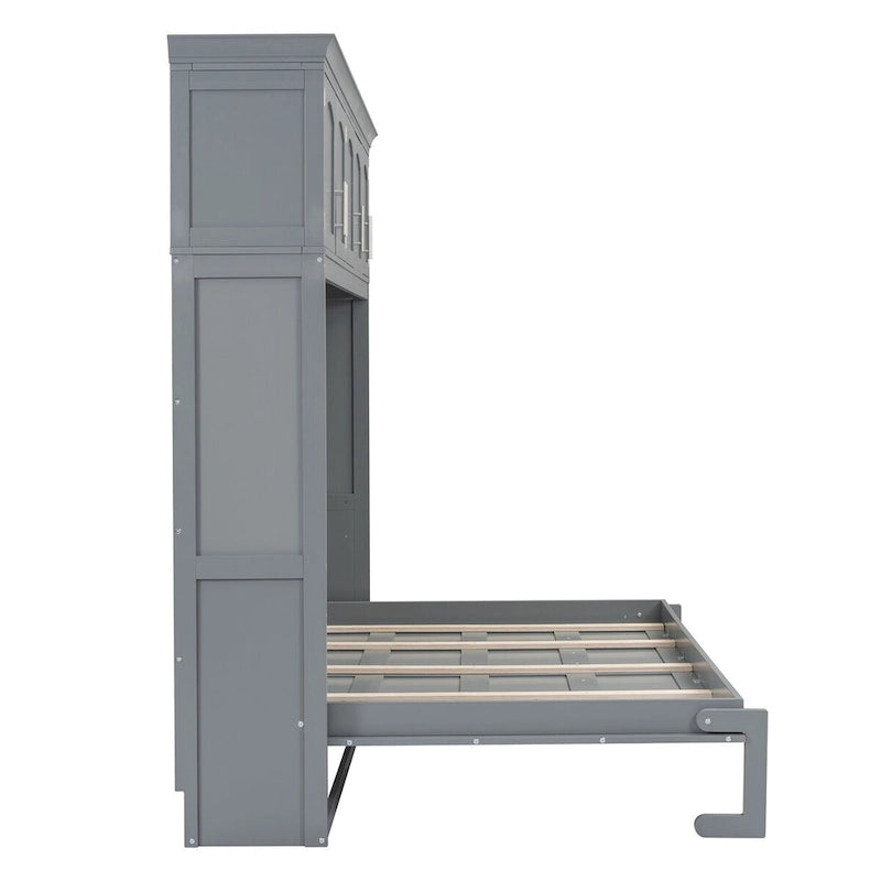 Nestfair Queen Size Murphy Bed Wall Bed with Top Cabinets