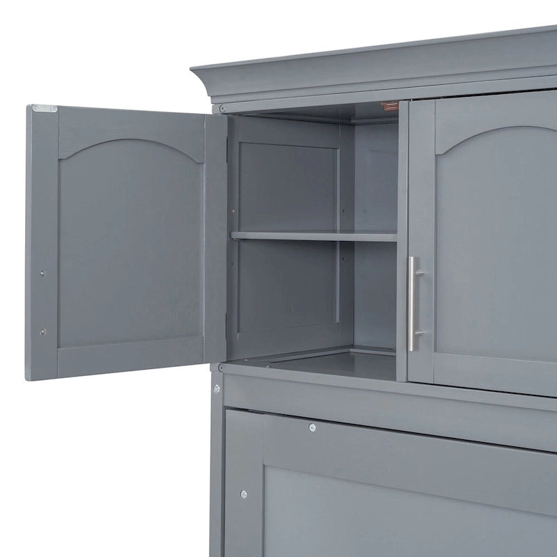 Nestfair Queen Size Murphy Bed Wall Bed with Top Cabinets