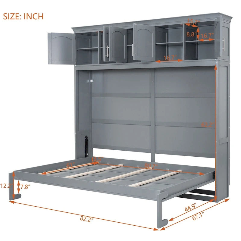 Nestfair Queen Size Murphy Bed Wall Bed with Top Cabinets