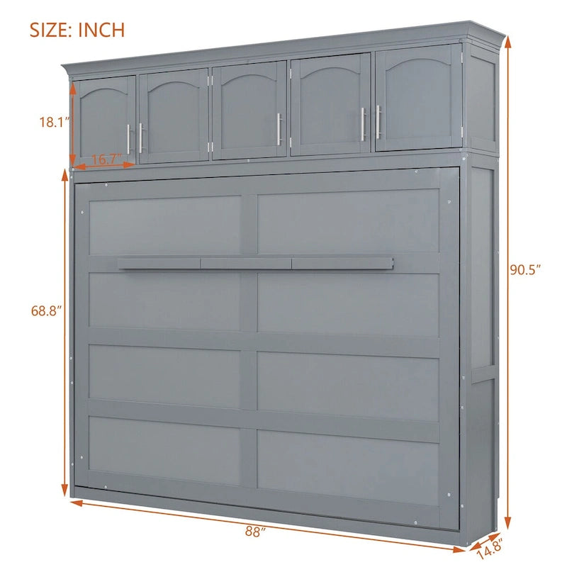 Nestfair Queen Size Murphy Bed Wall Bed with Top Cabinets
