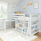 Max and Lily Twin-Size Low Loft w/ Pull-Out Desk and 3-Shelf Bookcases