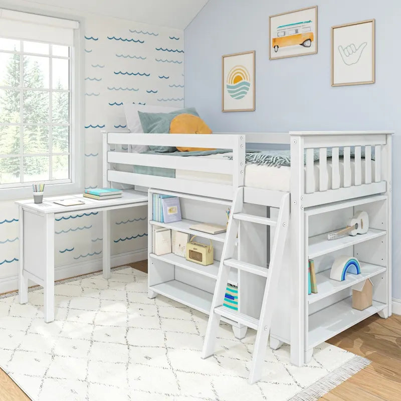Max and Lily Twin-Size Low Loft w/ Pull-Out Desk and 3-Shelf Bookcases