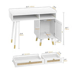 Computer Desk with 2 Drawers Modern Rattan Home Office Desk with File Cabinet