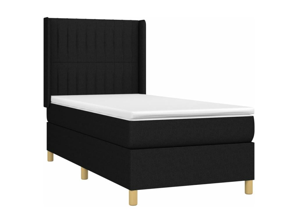 Meublori bed base with black mattress 90x190 cm fabric