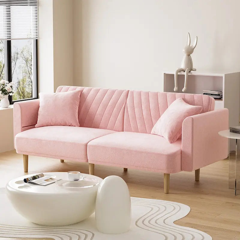 Ouyessir Upholstered Tufted Convertible Futon Sofa Bed with Foldable Armrest