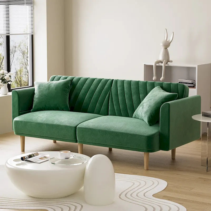 Ouyessir Upholstered Tufted Convertible Futon Sofa Bed with Foldable Armrest
