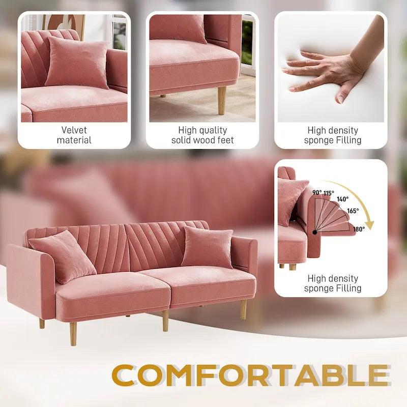 Ouyessir Upholstered Tufted Convertible Futon Sofa Bed with Foldable Armrest