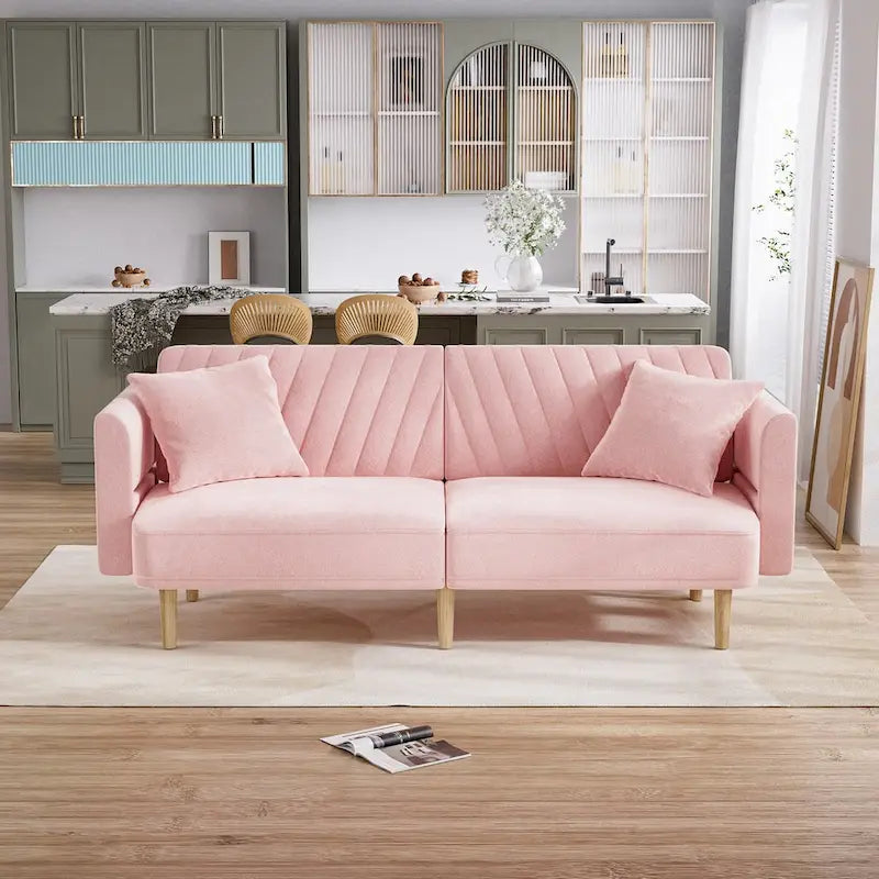 Ouyessir Upholstered Tufted Convertible Futon Sofa Bed with Foldable Armrest