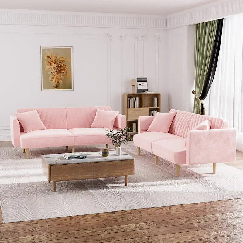 Ouyessir Upholstered Tufted Convertible Futon Sofa Bed with Foldable Armrest
