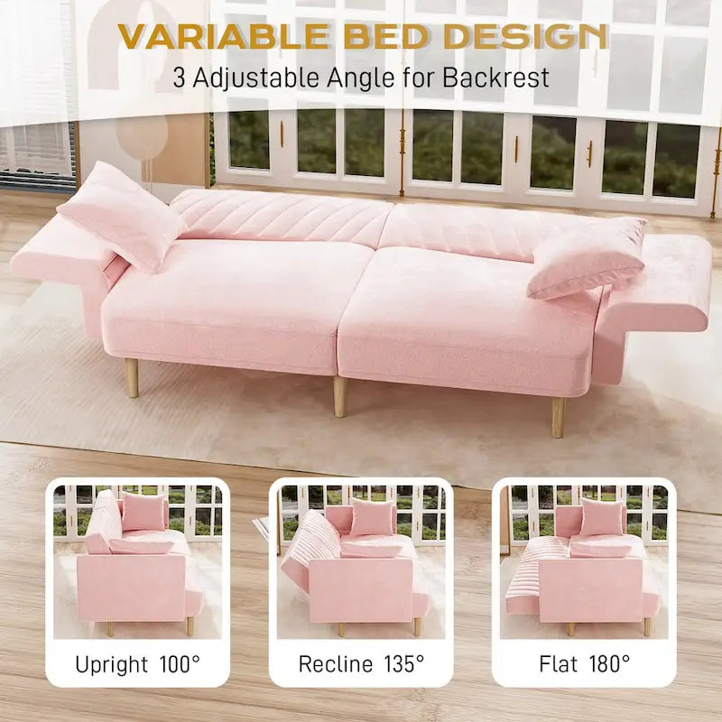 Ouyessir Upholstered Tufted Convertible Futon Sofa Bed with Foldable Armrest