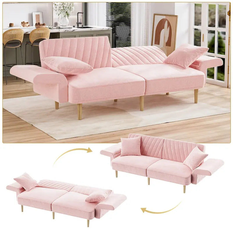 Ouyessir Upholstered Tufted Convertible Futon Sofa Bed with Foldable Armrest