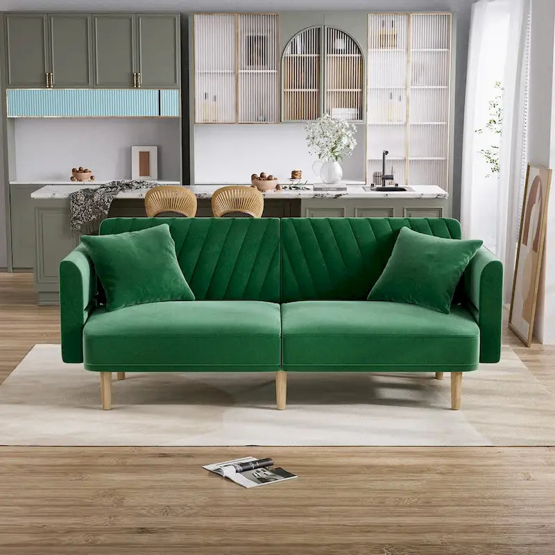 Ouyessir Upholstered Tufted Convertible Futon Sofa Bed with Foldable Armrest
