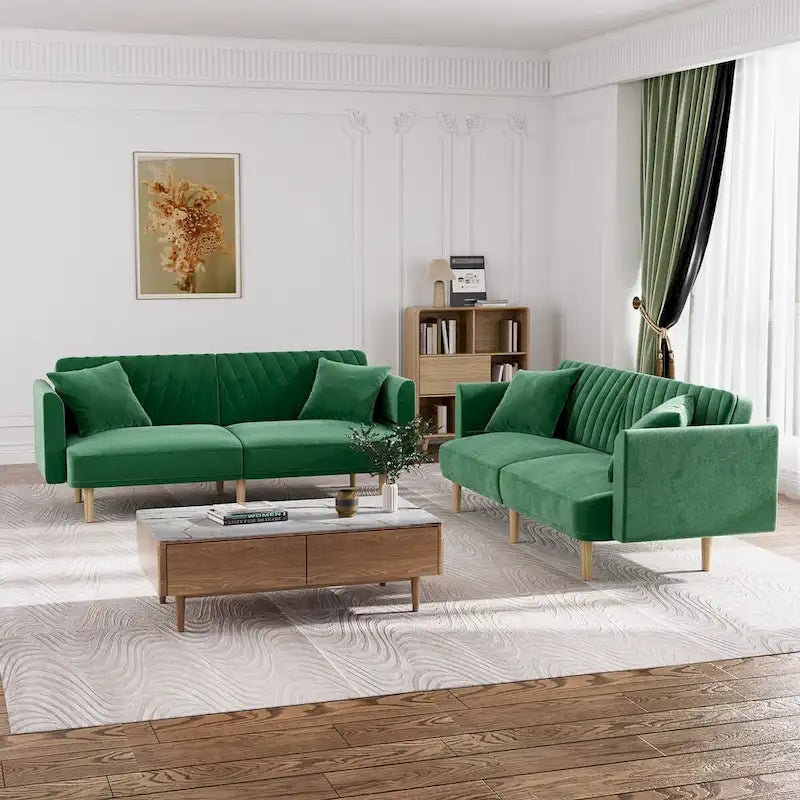 Ouyessir Upholstered Tufted Convertible Futon Sofa Bed with Foldable Armrest