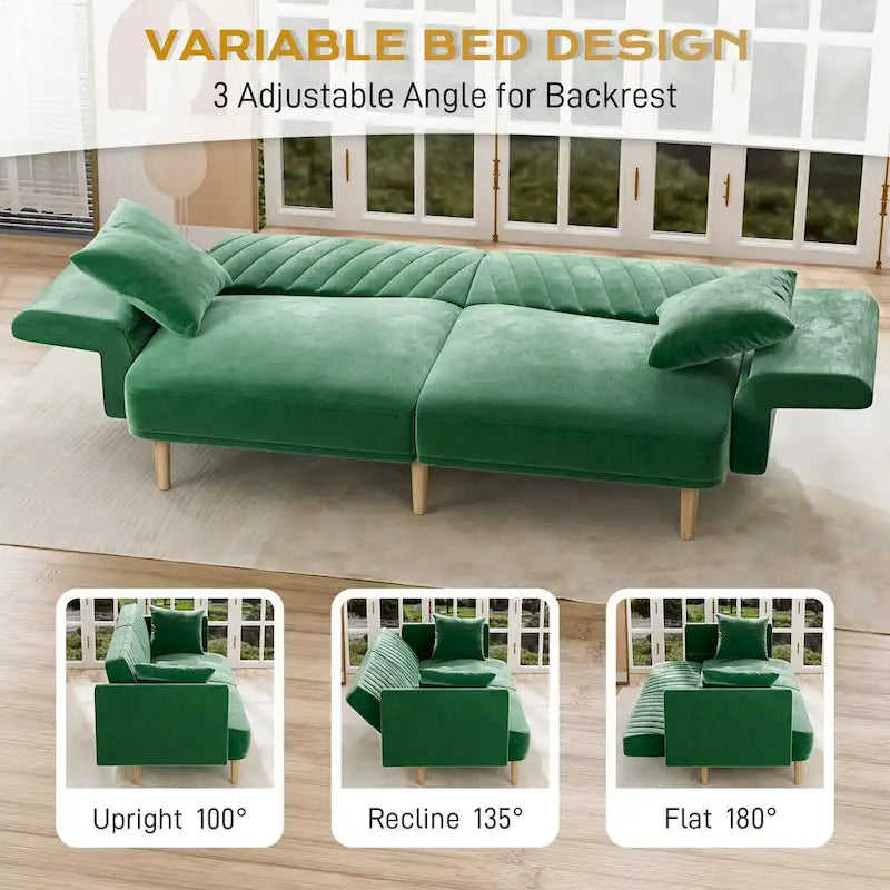 Ouyessir Upholstered Tufted Convertible Futon Sofa Bed with Foldable Armrest