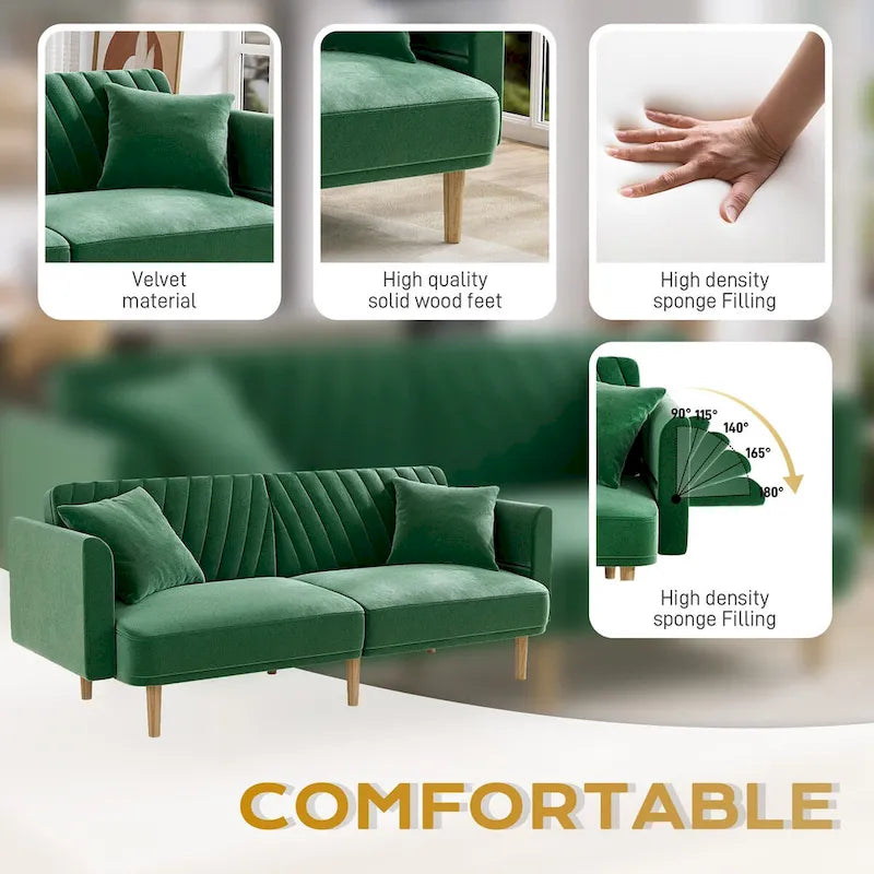 Ouyessir Upholstered Tufted Convertible Futon Sofa Bed with Foldable Armrest