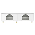 Mieres TV Stand for TVs Up to 78, Entertainment Center with Adjustable Shelves, Gold Handles and Arch Fluted Glass Doors