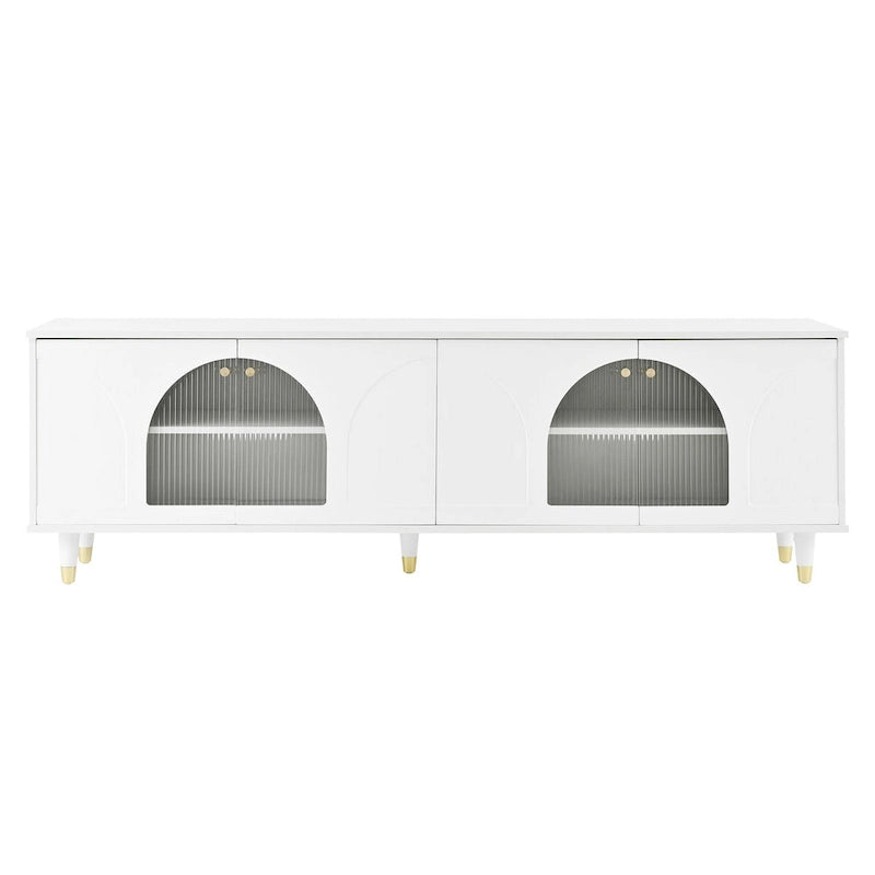 Mieres TV Stand for TVs Up to 78, Entertainment Center with Adjustable Shelves, Gold Handles and Arch Fluted Glass Doors