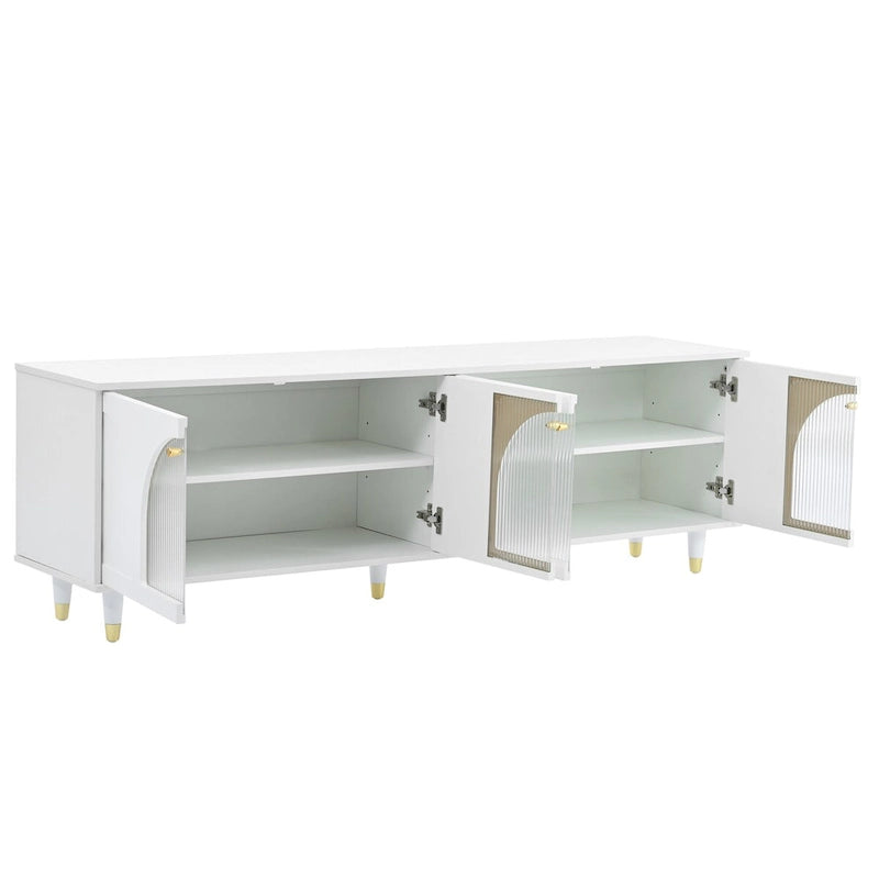 Mieres TV Stand for TVs Up to 78, Entertainment Center with Adjustable Shelves, Gold Handles and Arch Fluted Glass Doors
