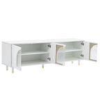 Mieres TV Stand for TVs Up to 78, Entertainment Center with Adjustable Shelves, Gold Handles and Arch Fluted Glass Doors