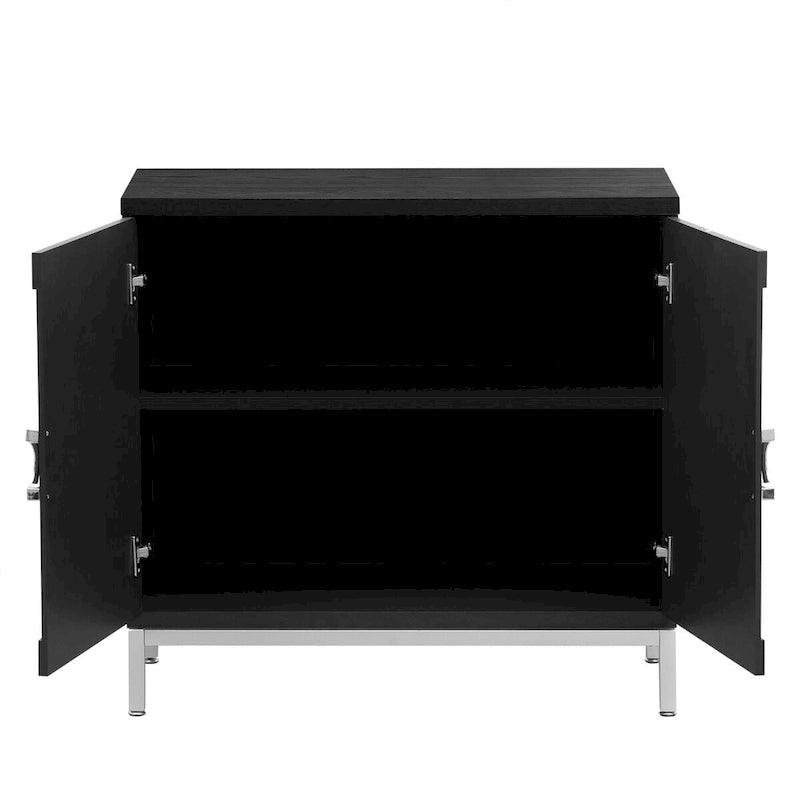Storage Cabinet Accent Cabinet with Solid Wood Veneer and Metal Leg Frame for Living Room, Entryway