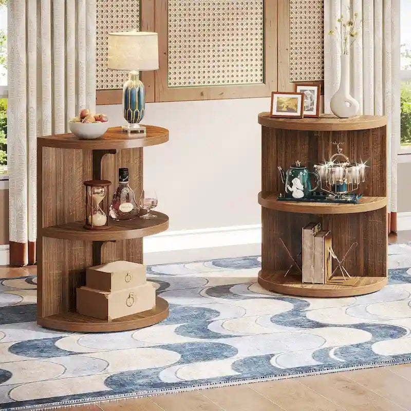 3-Tier Rustic Brown Semi Circle Side Table