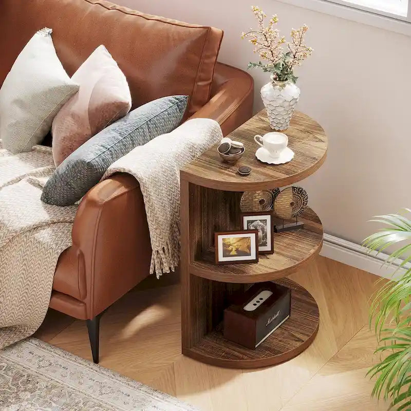 3-Tier Rustic Brown Semi Circle Side Table