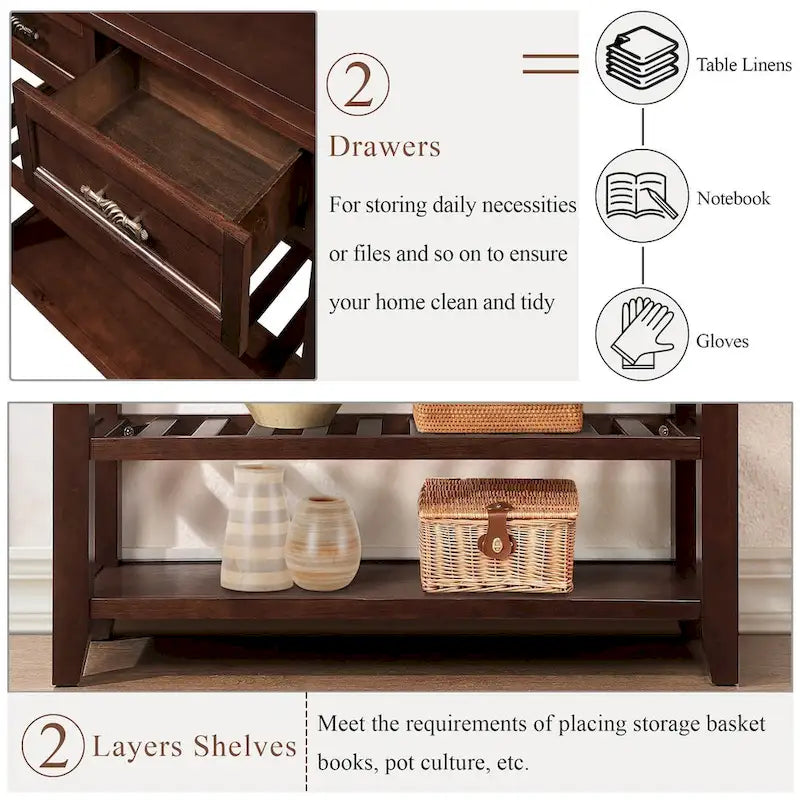 Console Sofa Table with 2 Storage Drawers and 2 Tiers Shelves