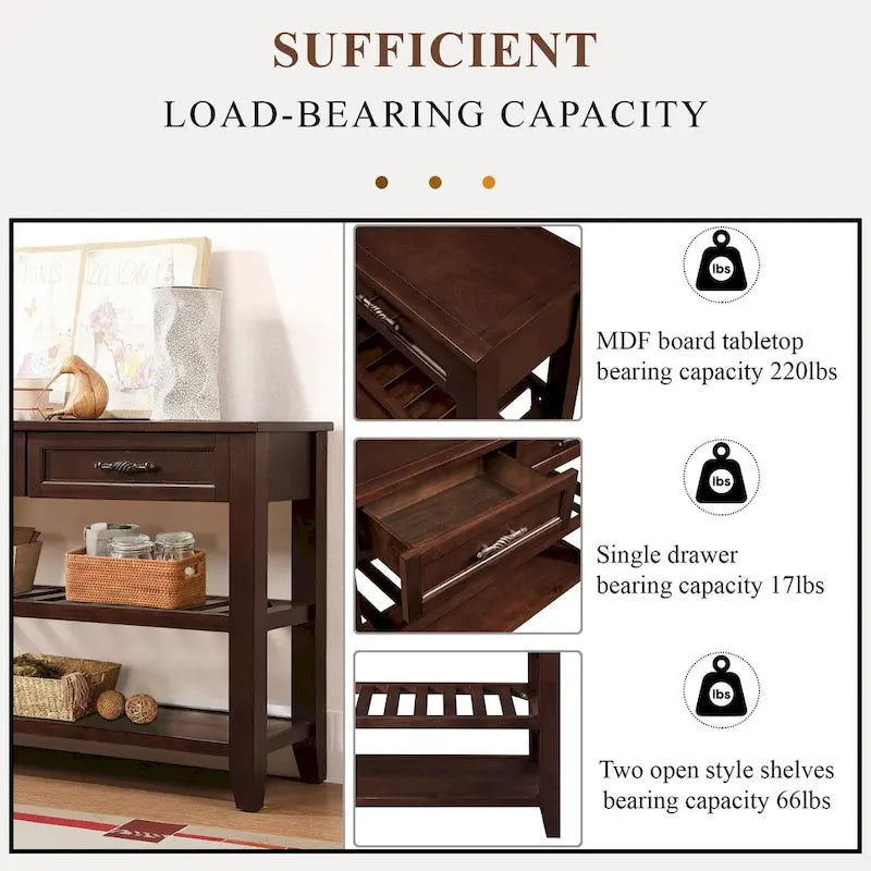 Console Sofa Table with 2 Storage Drawers and 2 Tiers Shelves