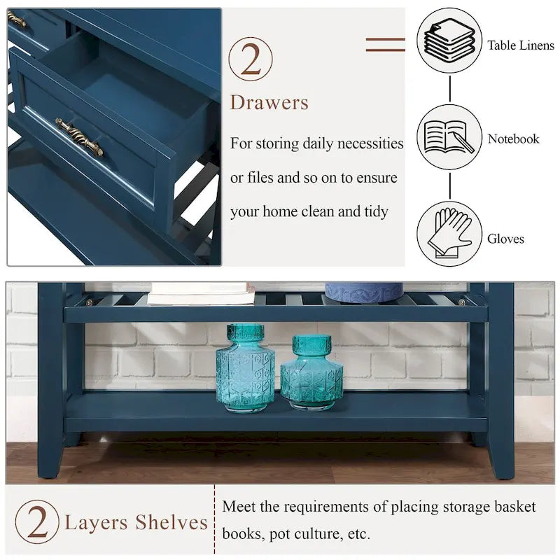 Console Sofa Table with 2 Storage Drawers and 2 Tiers Shelves
