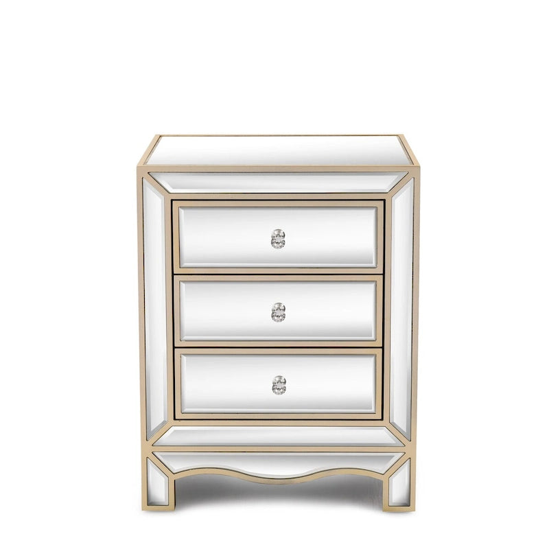 W 19.7 X D 15 X H 26 Champagne Mirror Three Extraction Cabinet, Multifunctional Bedside Table