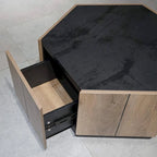 2 PCS Light Oak Hexagonal Tea Table with Drawers for Living Room