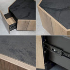 2 PCS Light Oak Hexagonal Tea Table with Drawers for Living Room