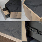 2 PCS Light Oak Hexagonal Tea Table with Drawers for Living Room
