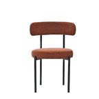 Modern Round Upholstered Boucle Dining Chairs Set of 2, Curved Backrest and black metal spray-painted legs