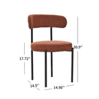 Modern Round Upholstered Boucle Dining Chairs Set of 2, Curved Backrest and black metal spray-painted legs