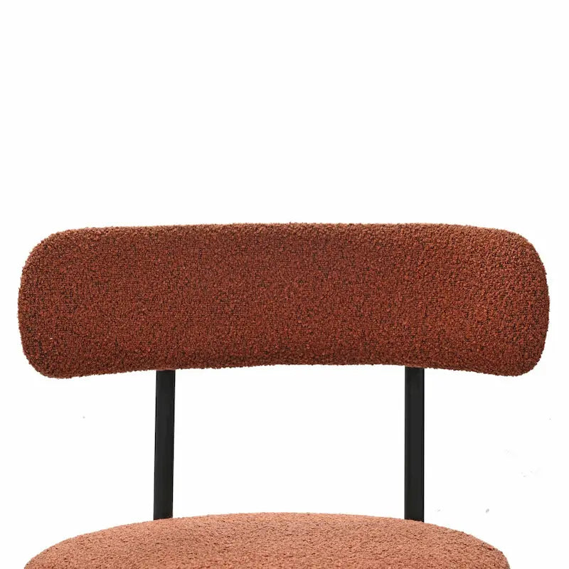Modern Round Upholstered Boucle Dining Chairs Set of 2, Curved Backrest and black metal spray-painted legs