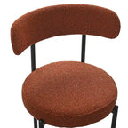 Modern Round Upholstered Boucle Dining Chairs Set of 2, Curved Backrest and black metal spray-painted legs