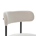 Modern Round Upholstered Boucle Dining Chairs Set of 2, Curved Backrest and black metal spray-painted legs