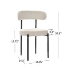 Modern Round Upholstered Boucle Dining Chairs Set of 2, Curved Backrest and black metal spray-painted legs
