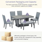 6-Piece 78inch Extendable Pedestal Dining Table Set with 18inch Removable Leaf and Dining Bench, 4 Upholstered Dining Chairs