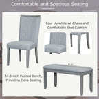 6-Piece 78inch Extendable Pedestal Dining Table Set with 18inch Removable Leaf and Dining Bench, 4 Upholstered Dining Chairs