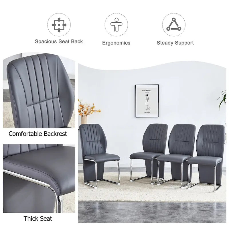 Set of 4 modern minimalist dining chairs in PU material