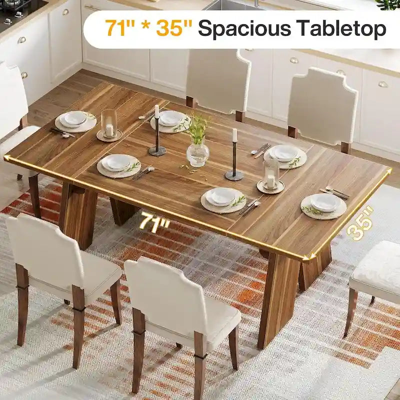 71 Large Dining Table for 6 People, Farmhouse Rectangular Dinner Table