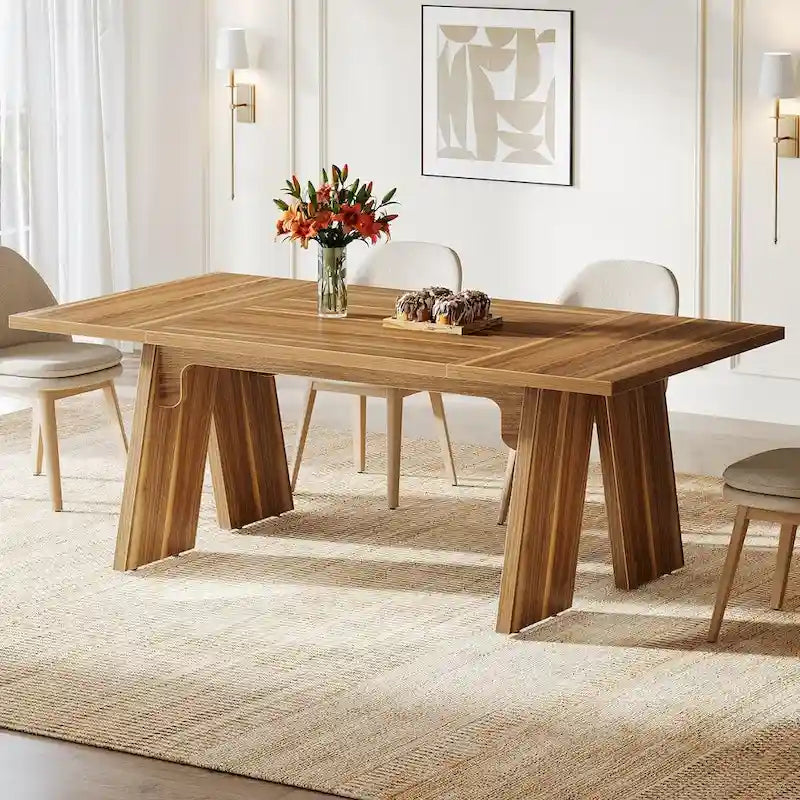 71 Large Dining Table for 6 People, Farmhouse Rectangular Dinner Table