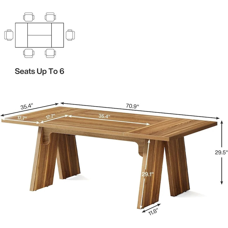 71 Large Dining Table for 6 People, Farmhouse Rectangular Dinner Table