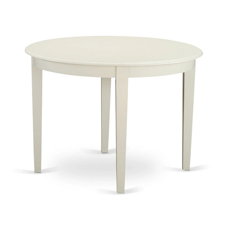 East West Furniture 5 Piece Dinette Set for 4 Includes a Round Dining Room Table and 4 Kitchen Dining Chairs, Linen White