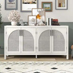 Modern Farmhouse Style Sideboard with Four Artificial Rattan Decorated Doors