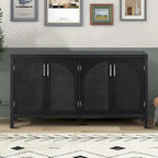 Modern Farmhouse Style Sideboard with Four Artificial Rattan Decorated Doors